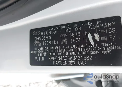 2010 Hyundai Accent Gls z USA, uszkodzony, nr VIN KMHCN4AC3AU431582